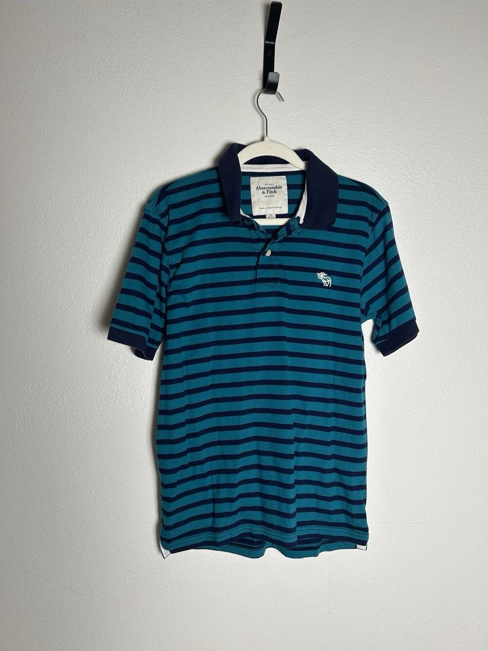 Abercrombie & Fitch Men’s Y2K Blue and Teal Striped Polo Shirt Sz XL